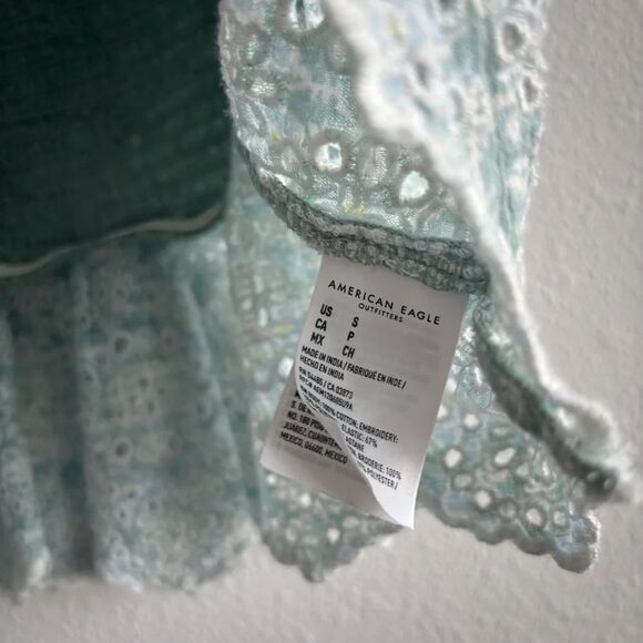 American Eagle Outfitters Babydoll Light Blue 100% Cotton Eyelet Crop Top Size S - Picture 5 of 7